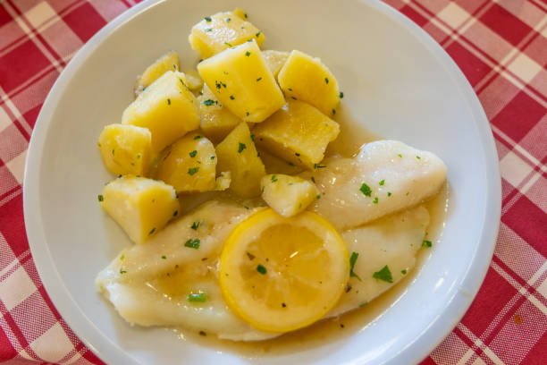 Traditional dish Bianko fish with potatos